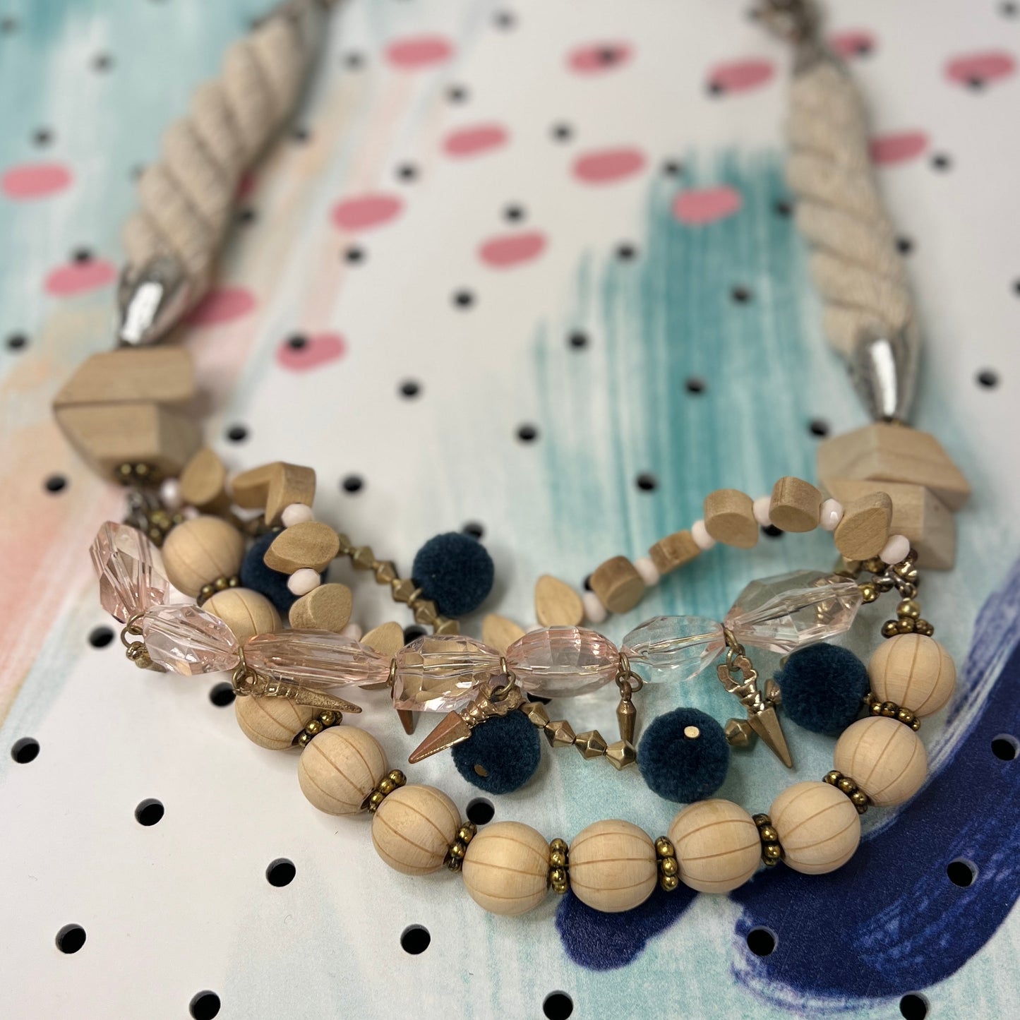 Rope Wooden Beaded Statement Necklace